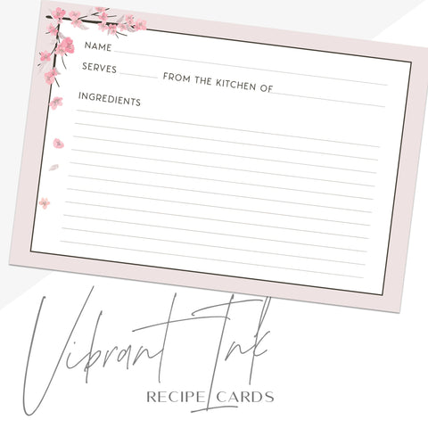 Cherry Blossom Recipe Cards, Water Resistant