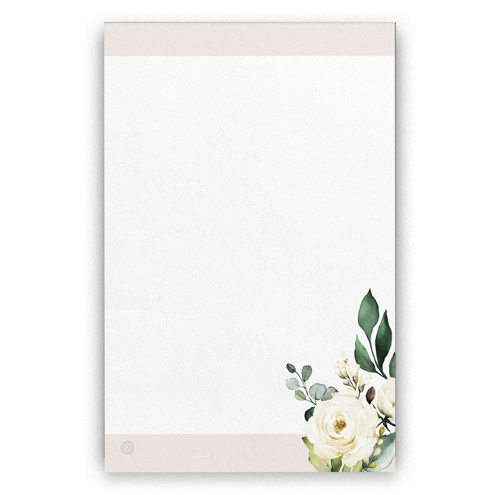 Elegant White & Blush Floral Notepad, 4x6", Dashleigh Collection, 100 Sheets