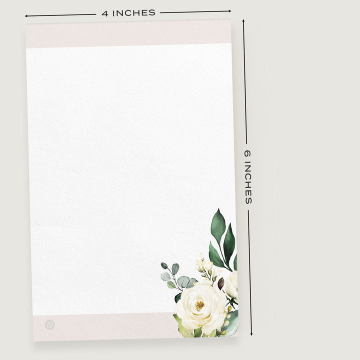 Elegant White & Blush Floral Notepad, 4x6", Dashleigh Collection, 100 Sheets - dashleigh - Notepads