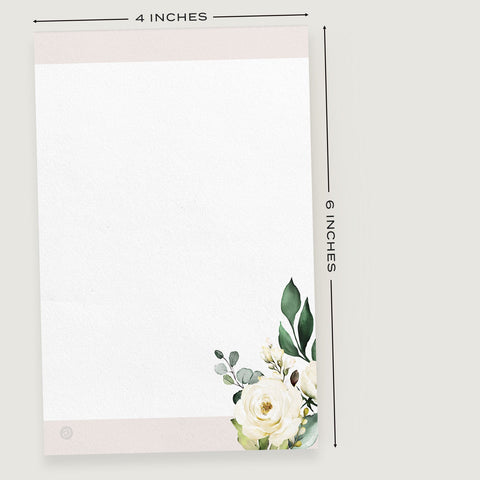 Elegant White & Blush Floral Notepad, 4x6