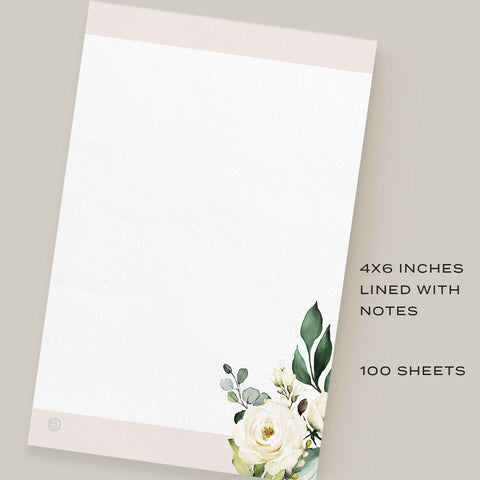 Elegant White & Blush Floral Notepad, 4x6