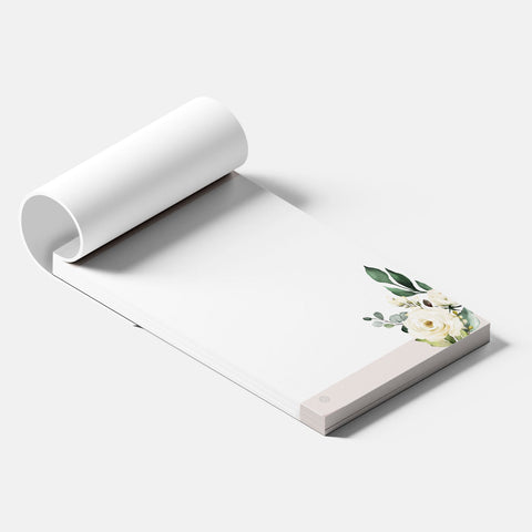 Elegant White & Blush Floral Notepad, 4x6