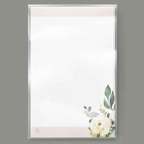 Elegant White & Blush Floral Notepad, 4x6