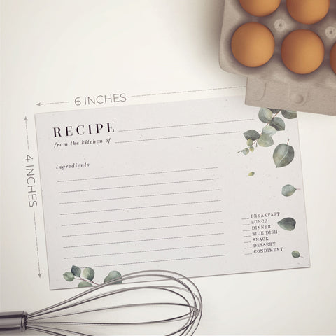 Eucalyptus Recipe Cards, Set of 48, 4x6 inches, Water Resistant