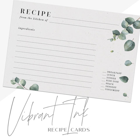 Eucalyptus Recipe Cards, Set of 48, 4x6 inches, Water Resistant