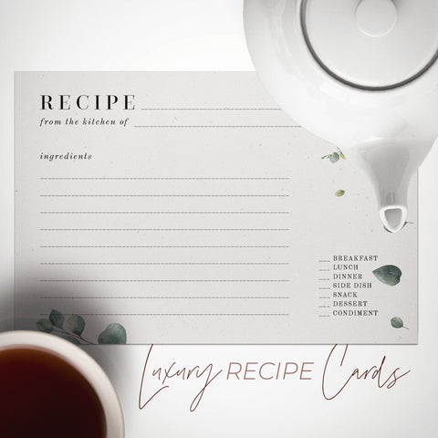 Eucalyptus Recipe Cards, Set of 48, 4x6 inches, Water Resistant