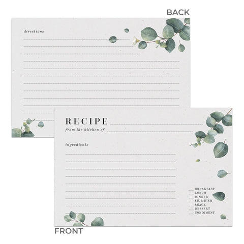 Eucalyptus Recipe Cards, Set of 48, 4x6 inches, Water Resistant