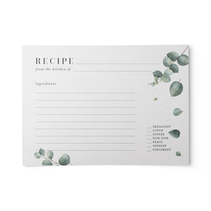 Eucalyptus Recipe Cards, Set of 48, 4x6 inches, Water Resistant - dashleigh - Recipe Card