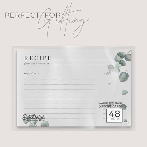 Eucalyptus Recipe Cards, Set of 48, 4x6 inches, Water Resistant