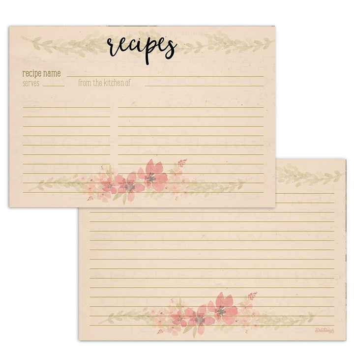 Floral Vintage Recipe Cards, Set of 48, 4x6 inches, Water Resistant - dashleigh - Recipe Card