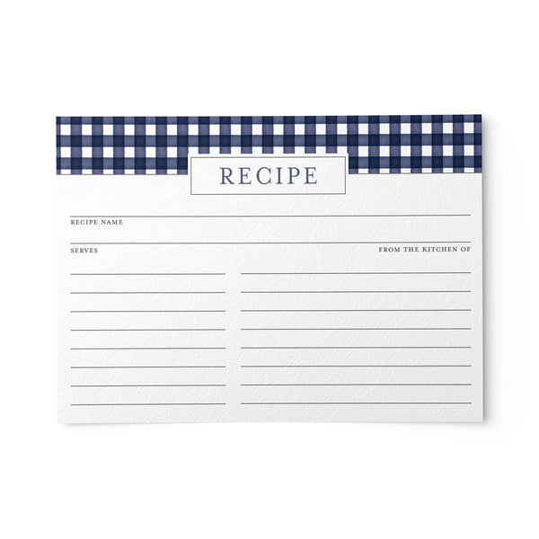 Gingham Blue Recipe Cards, Water Resistant - dashleigh - Recipe Card