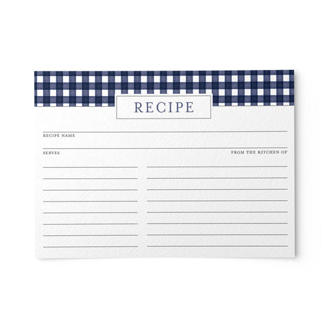 Gingham Blue Recipe Cards, Water Resistant