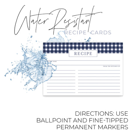 Gingham Blue Recipe Cards, Water Resistant