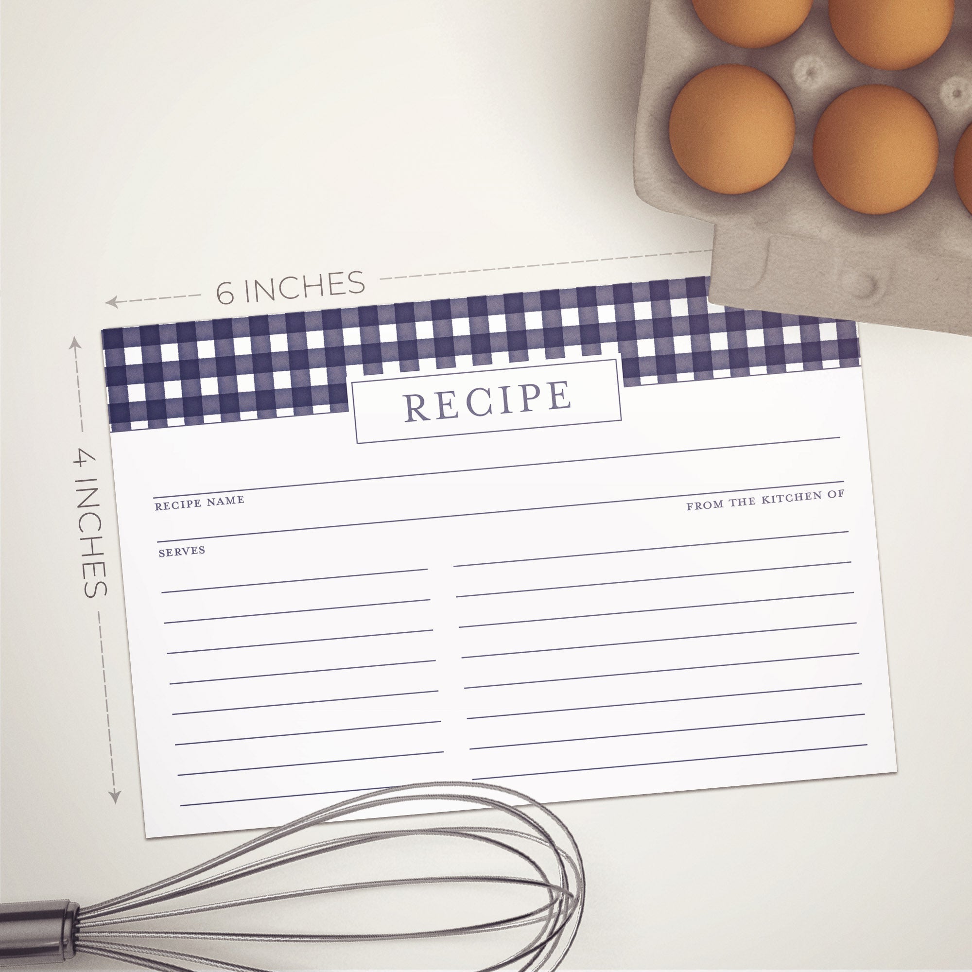Gingham Blue Recipe Cards, Double Sided, Set of 48 Cards, 4x6 in ...