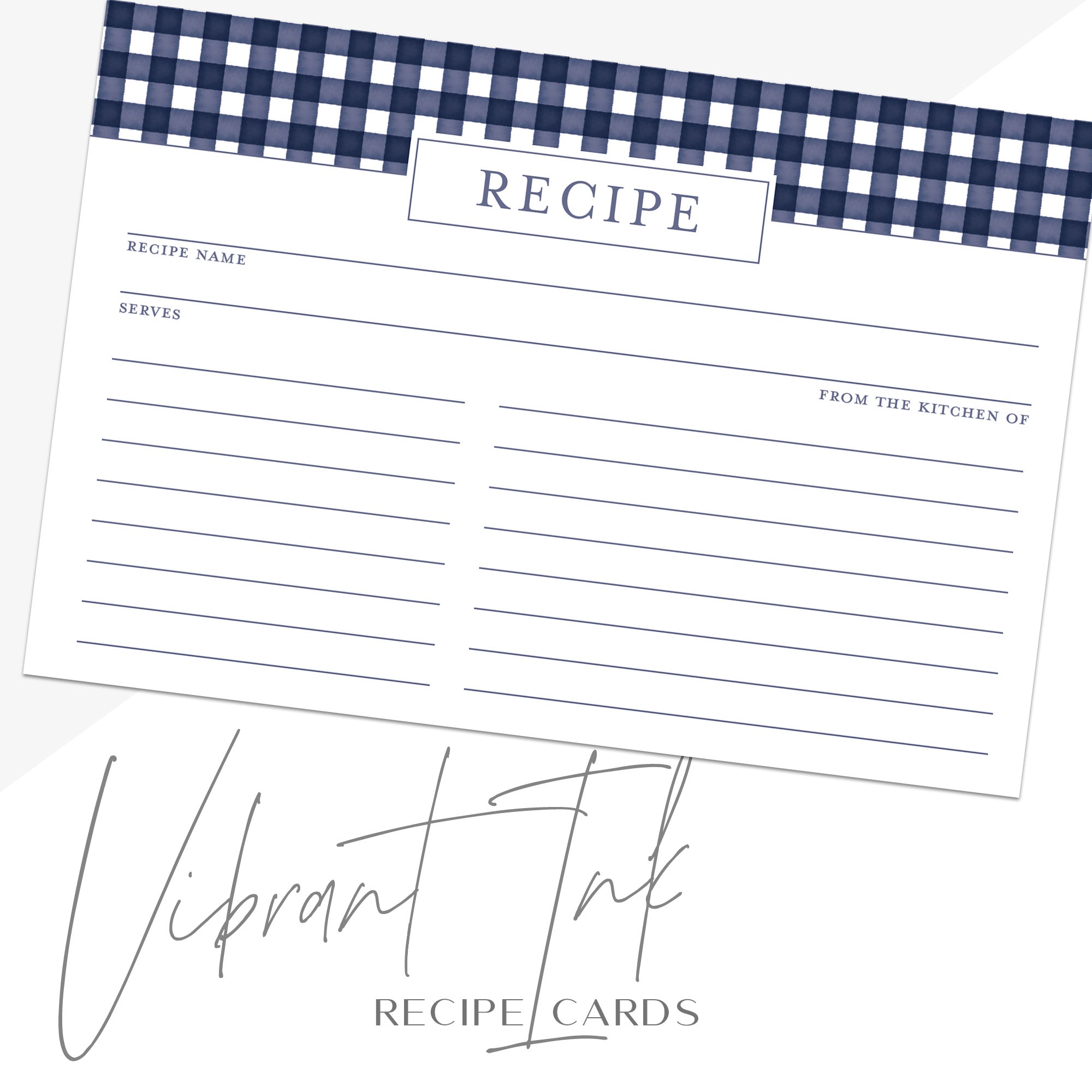Gingham Blue Recipe Cards, Double Sided, Set of 48 Cards, 4x6 in ...