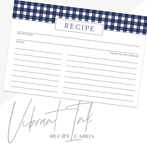 Gingham Blue Recipe Cards, Water Resistant