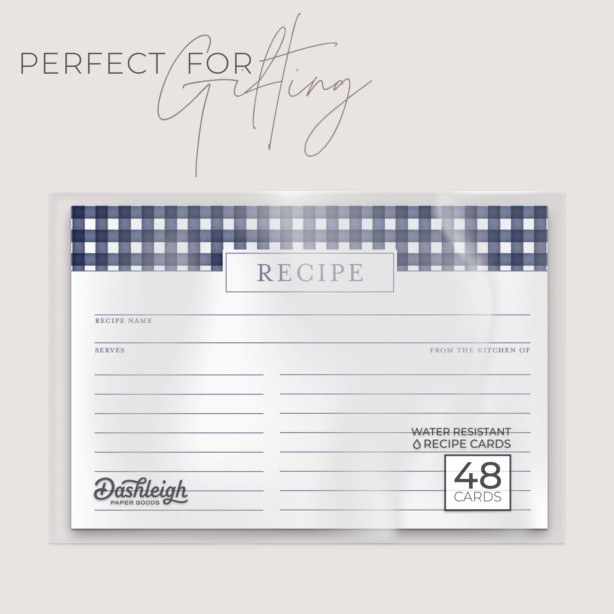 Gingham Blue Recipe Cards, Double Sided, Set of 48 Cards, 4x6 in ...