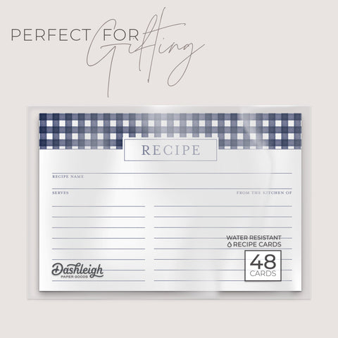 Gingham Blue Recipe Cards, Water Resistant