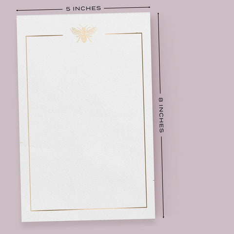 Gold Foil Bee Notepad, Blank, 100 Sheets, 5.5 x 8.5 inches