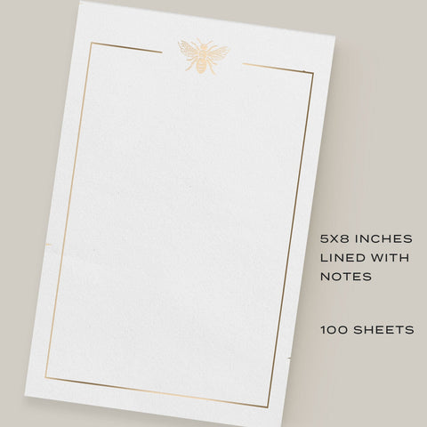 Gold Foil Bee Notepad, Blank, 100 Sheets, 5.5 x 8.5 inches