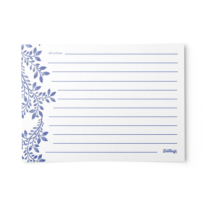 Indigo Blue Floral Recipe Cards, Silver Foil - dashleigh - Recipe Card