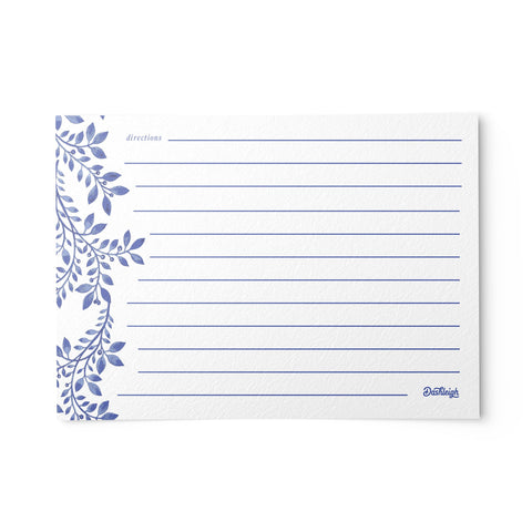 Indigo Blue Floral Recipe Cards, Silver Foil