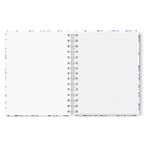 Indigo Blue Floral + Silver Foil Dot Grid Journal, 7x9 in.