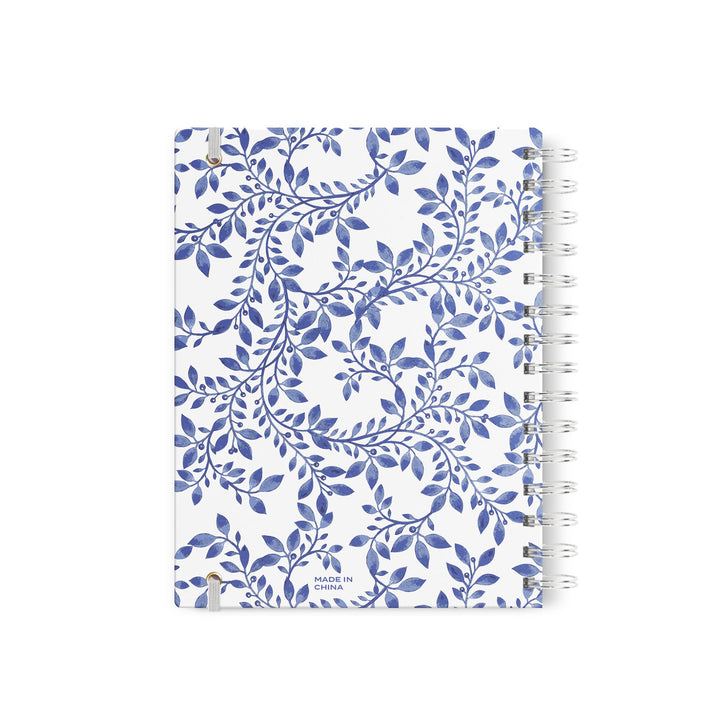 Indigo Blue Floral + Silver Foil Dot Grid Journal, 7x9 in. - dashleigh - Journal