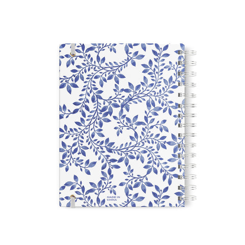 Indigo Blue Floral + Silver Foil Dot Grid Journal, 7x9 in.