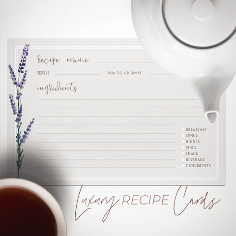 Lavender Flowers Recipe Cards, Set of 48, 4x6 inches, Water Resistant