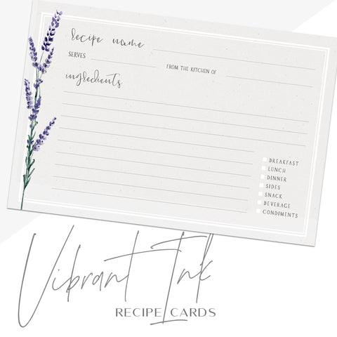 Lavender Flowers Recipe Cards, Set of 48, 4x6 inches, Water Resistant