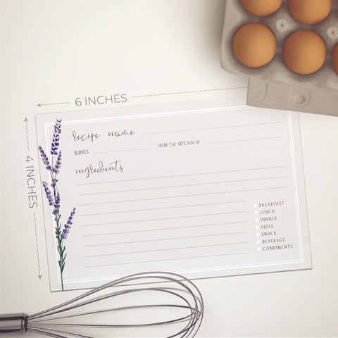 Lavender Flowers Recipe Cards, Set of 48, 4x6 inches, Water Resistant