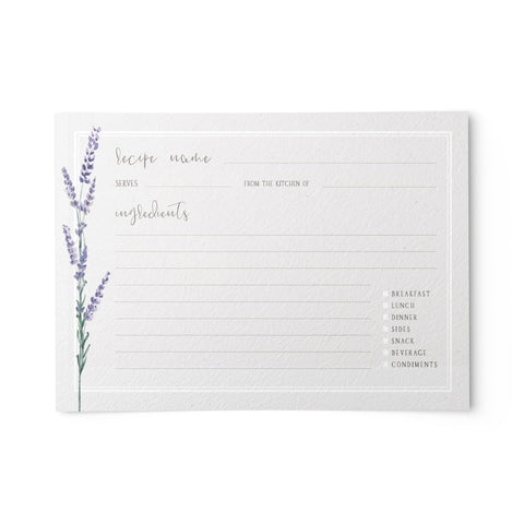 Lavender Flowers Recipe Cards, Set of 48, 4x6 inches, Water Resistant