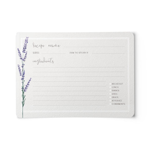 Lavender Flowers Recipe Cards, Set of 48, 4x6 inches, Water Resistant