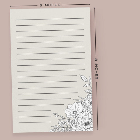 Lux Floral Lined Notepad, 5x8 inches