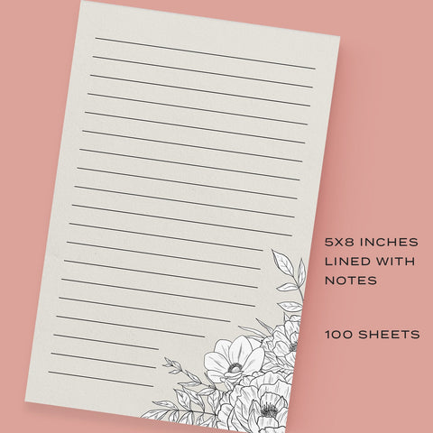 Lux Floral Lined Notepad, 5x8 inches