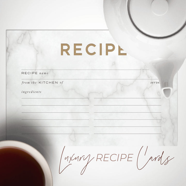 Marble & Gold Recipe Cards, Water Resistant - dashleigh - Recipe Card