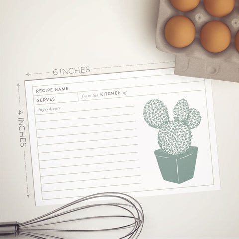 Modern Cactus Recipe Cards, 4 x 6 inches, Set of 48