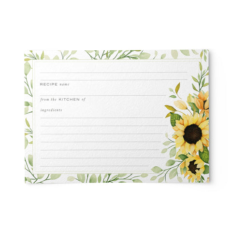 Modern Sunflowers Recipe Cards, Set of 48, 4x6 inches