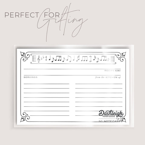 Music Notes Recipe Cards, Set of 50, 4x6 inches