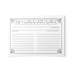 Music Notes Recipe Cards, Set of 50, 4x6 inches