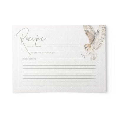 Owl Recipe Cards, Set of 48, 4x6 inches, Water Resistant