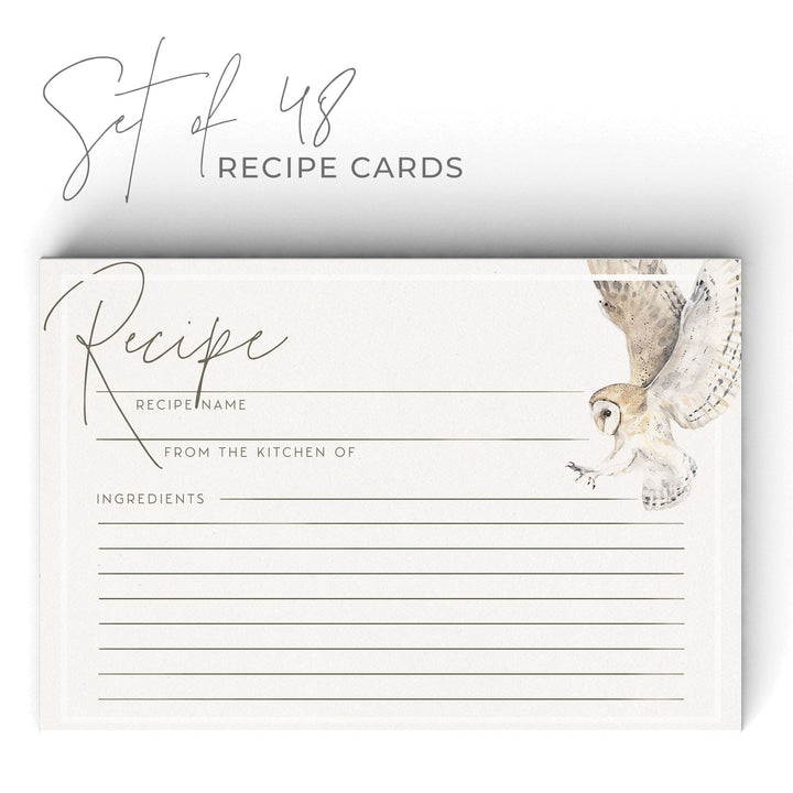 Owl Recipe Cards, Set of 48, 4x6 inches, Water Resistant - dashleigh - Recipe Card