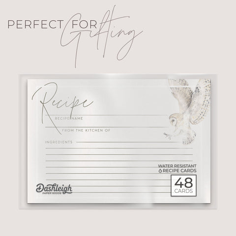 Owl Recipe Cards, Set of 48, 4x6 inches, Water Resistant