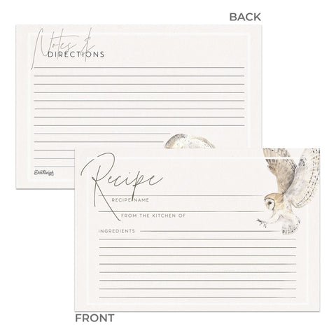 Owl Recipe Cards, Set of 48, 4x6 inches, Water Resistant