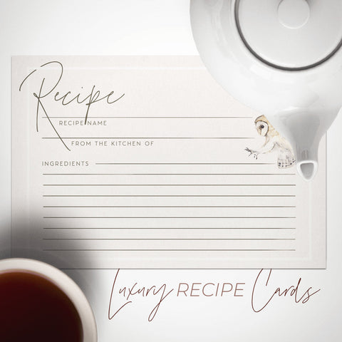 Owl Recipe Cards, Set of 48, 4x6 inches, Water Resistant