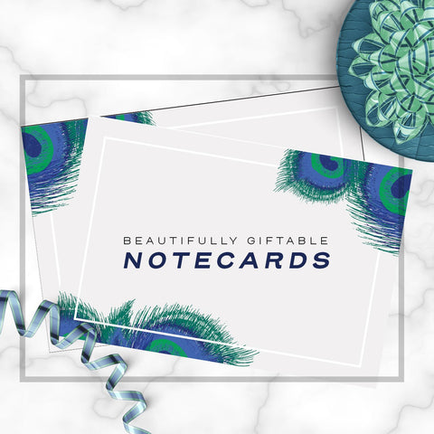 Peacock Feather Note Cards, 4 x 6 inches, Set of 50