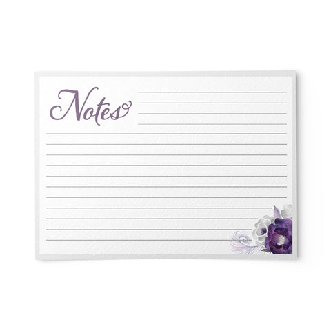 Purple Floral Recipe Cards, Set of 48, 4x6 inches, Water Resistant