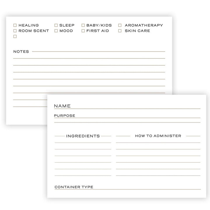 Recipe Cards for Aromatherapy and Essential Oil Blends, 4 x 6 inch - dashleigh - Recipe Card