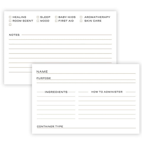 Recipe Cards for Aromatherapy and Essential Oil Blends, 4 x 6 inch